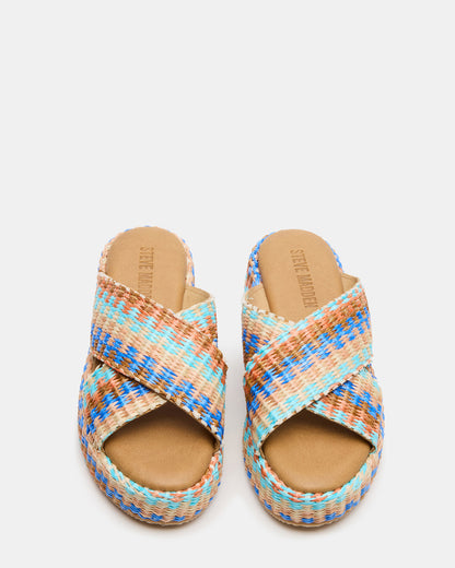 Steve Madden TULUM Raffia Multi Platform Flatform Women's Sandal