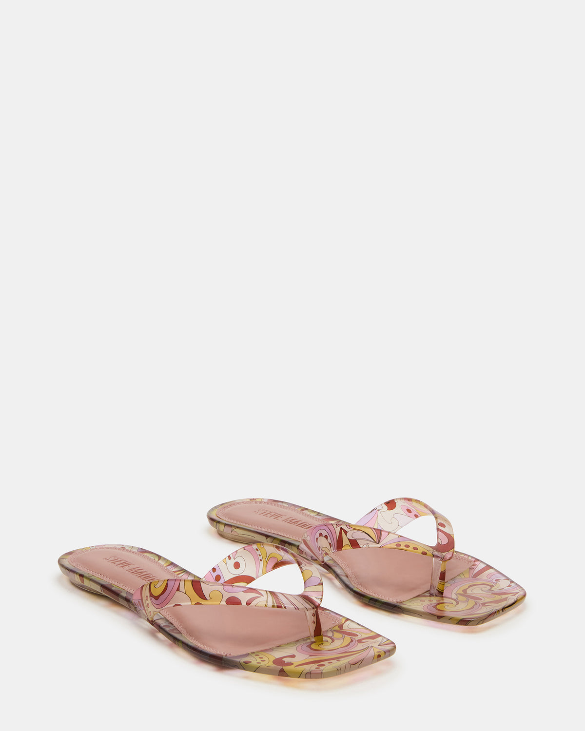 Steve Madden TRELLA Jelly Pink Print Square-Toe Thong Women's Sandal