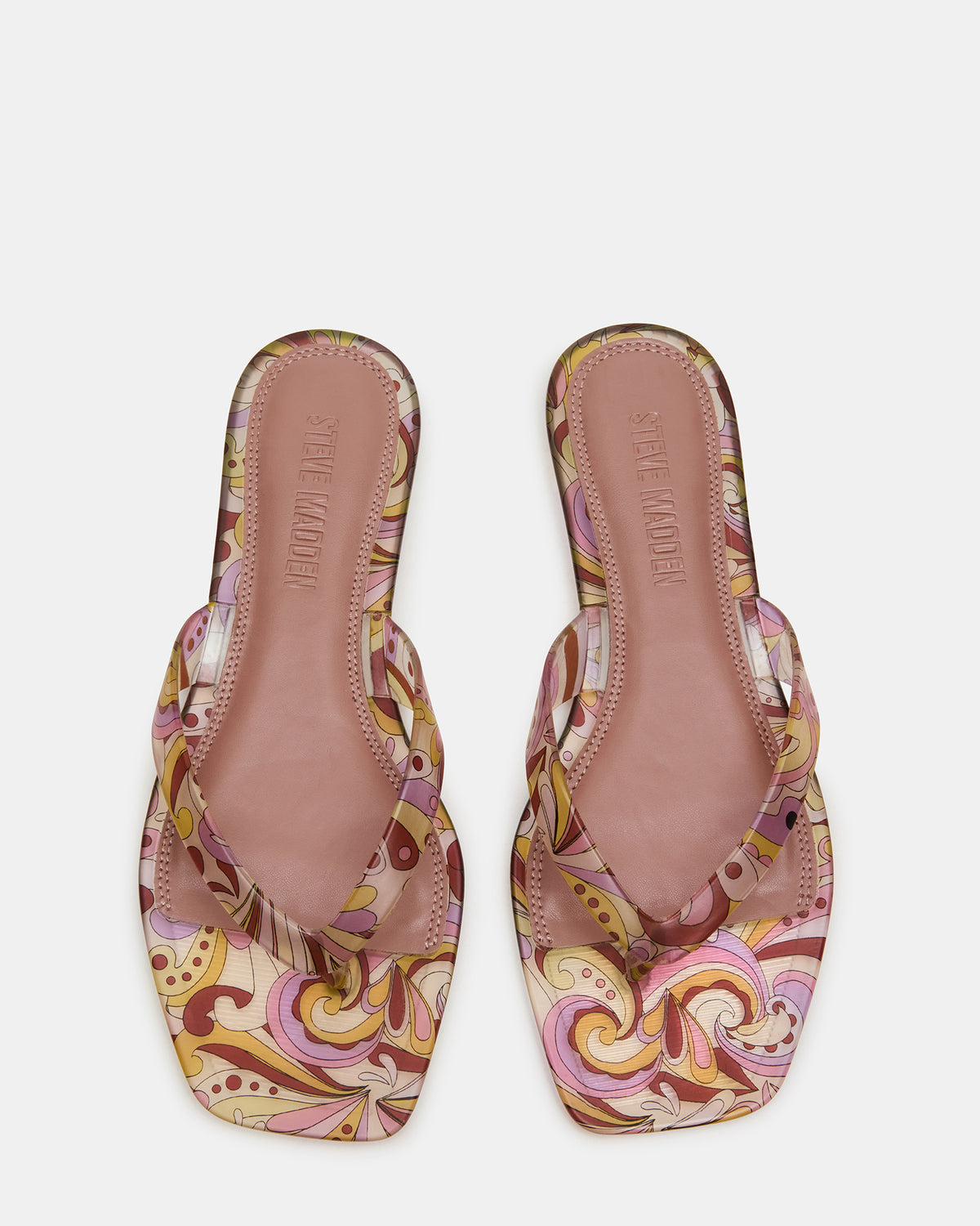 Steve Madden TRELLA Jelly Pink Print Square-Toe Thong Women's Sandal