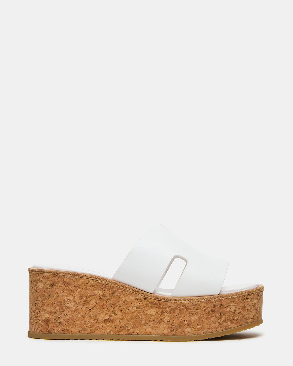 Steve Madden HARMONY White Leather Wedge Mule Cork Platform Women's Sandal