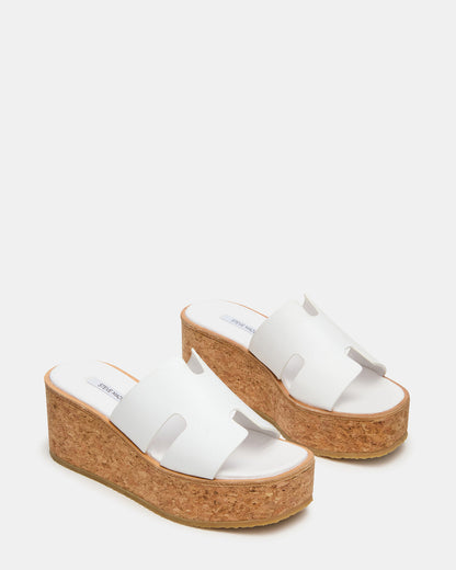 Steve Madden HARMONY White Leather Wedge Mule Cork Platform Women's Sandal