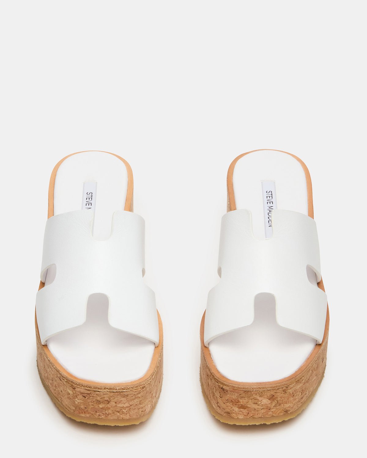 Steve Madden HARMONY White Leather Wedge Mule Cork Platform Women's Sandal