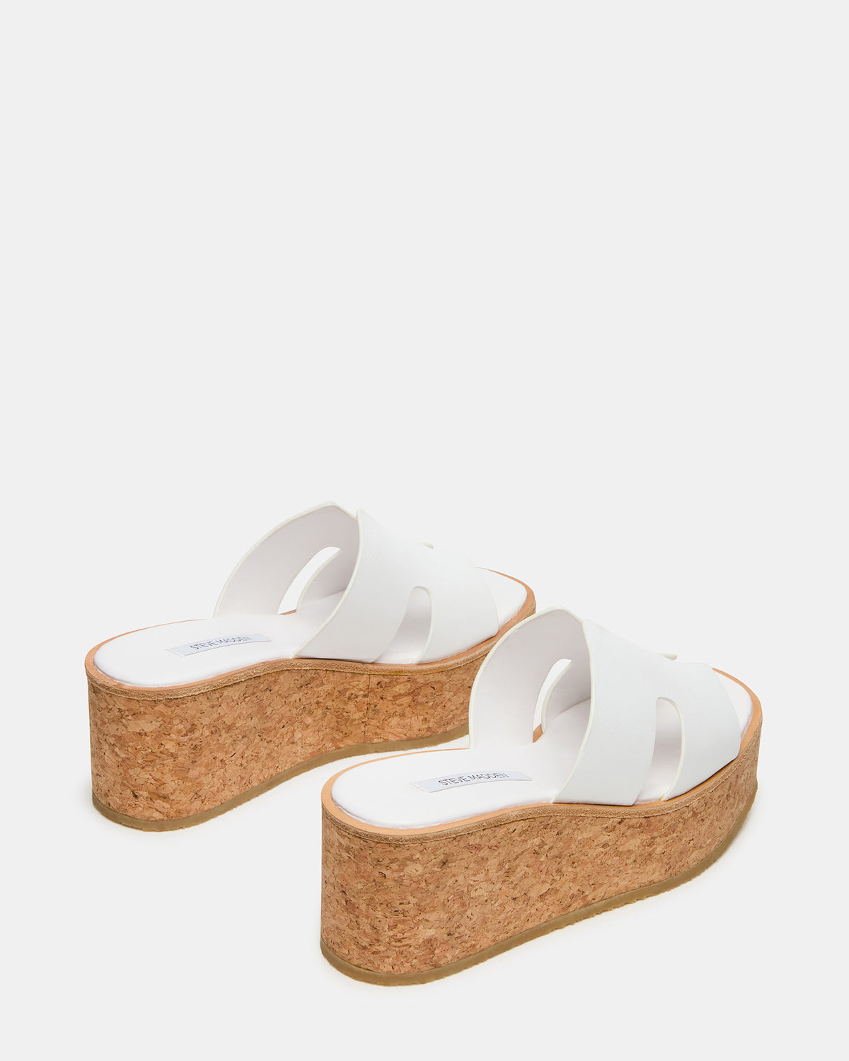 Steve Madden HARMONY White Leather Wedge Mule Cork Platform Women's Sandal