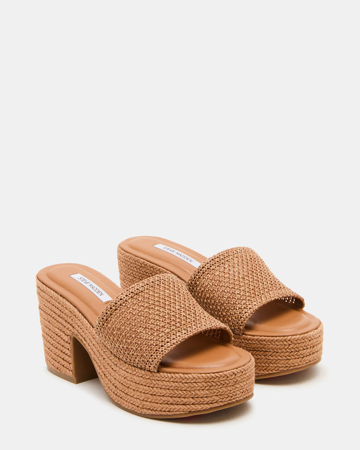 Steve Madden TRIPPY Cognac Raffia Platform Mule Women's Sandal