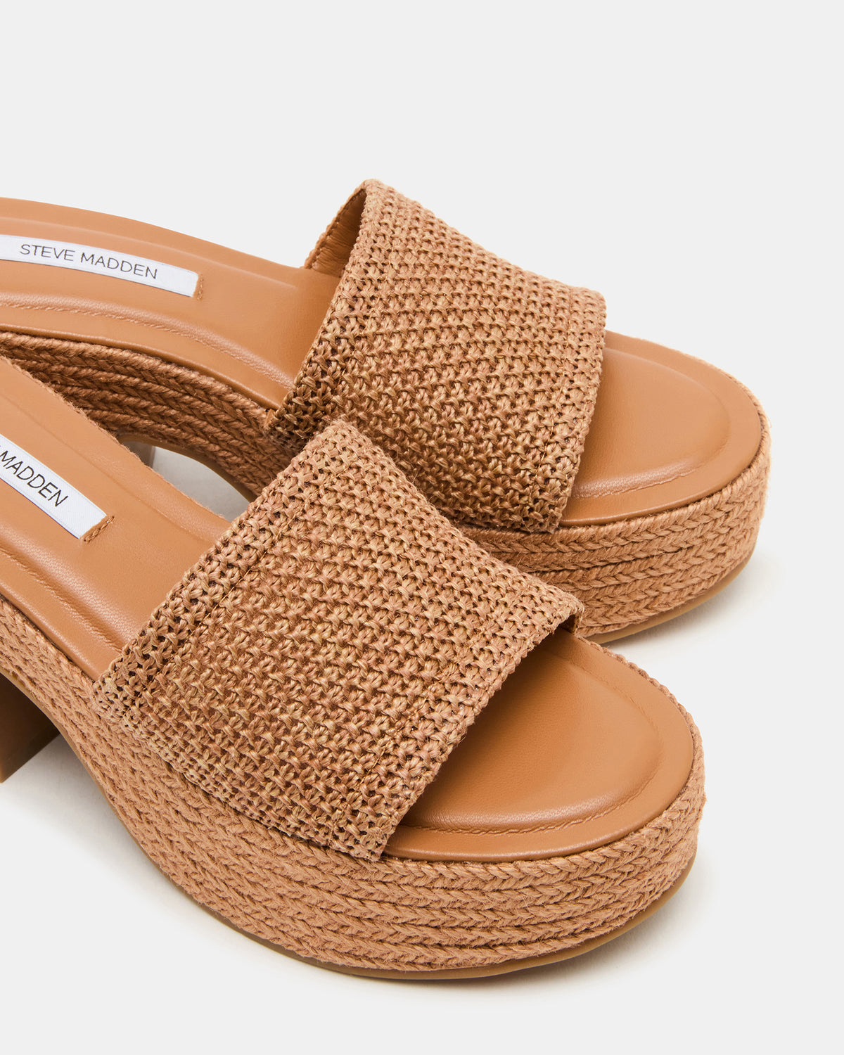 Steve Madden TRIPPY Cognac Raffia Platform Mule Women's Sandal