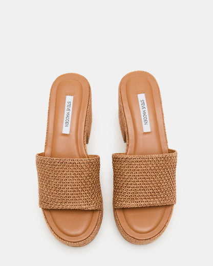 Steve Madden TRIPPY Cognac Raffia Platform Mule Women's Sandal