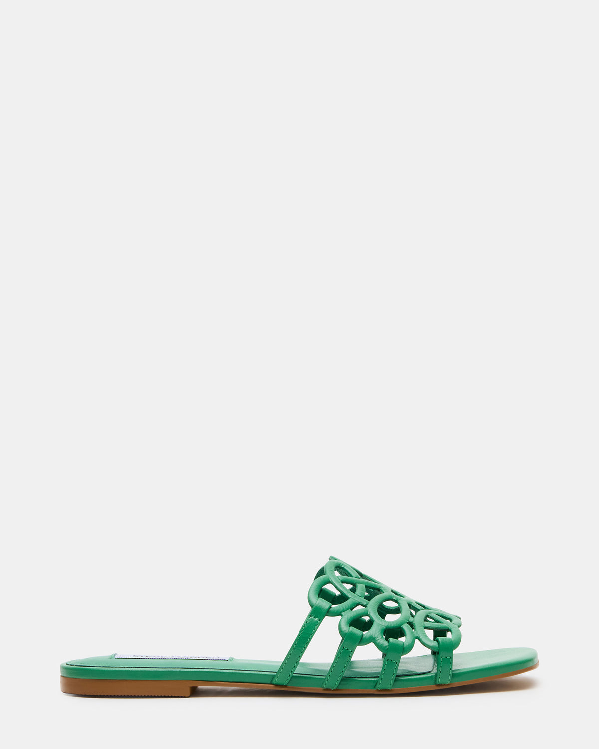 Steve Madden LOTUS Green Leather Square-Toe Slide Women's Sandal