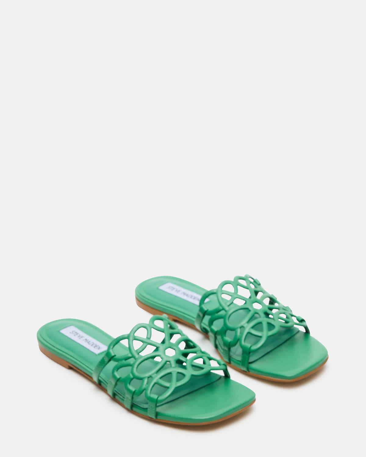 Steve Madden LOTUS Green Leather Square-Toe Slide Women's Sandal