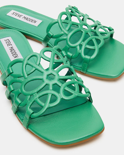 Steve Madden LOTUS Green Leather Square-Toe Slide Women's Sandal
