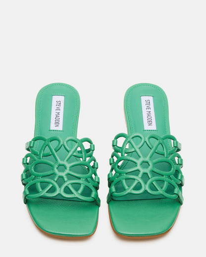 Steve Madden LOTUS Green Leather Square-Toe Slide Women's Sandal
