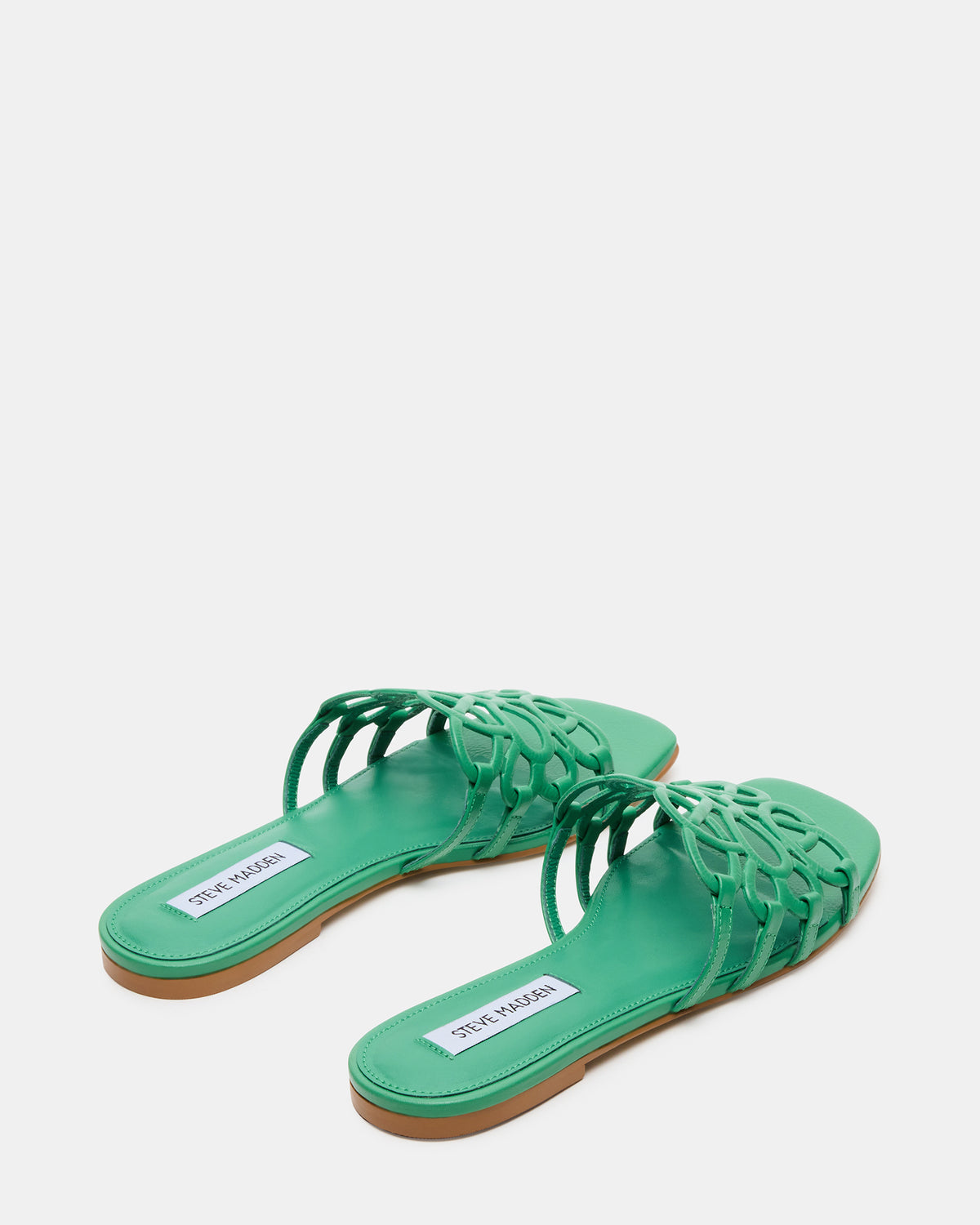 Steve Madden LOTUS Green Leather Square-Toe Slide Women's Sandal
