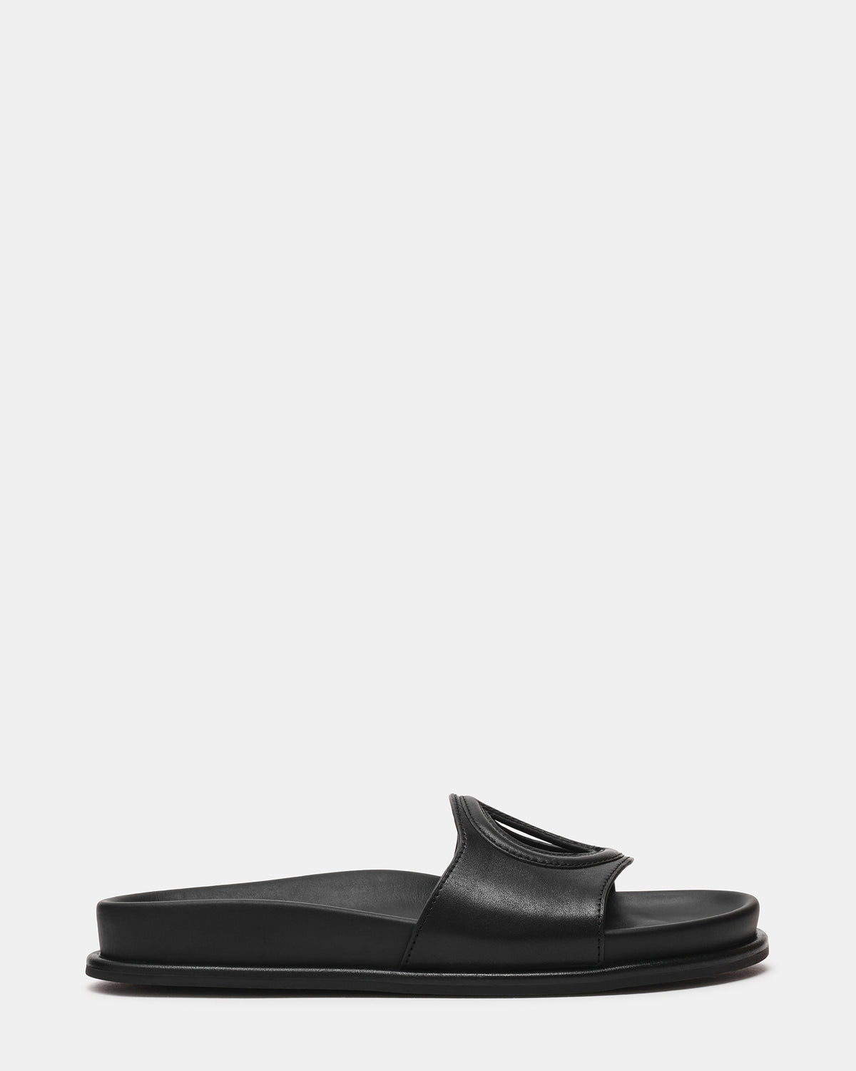 Steve Madden ZOSIA Black Leather Cut-Out Slide Footbed Women's Sandal