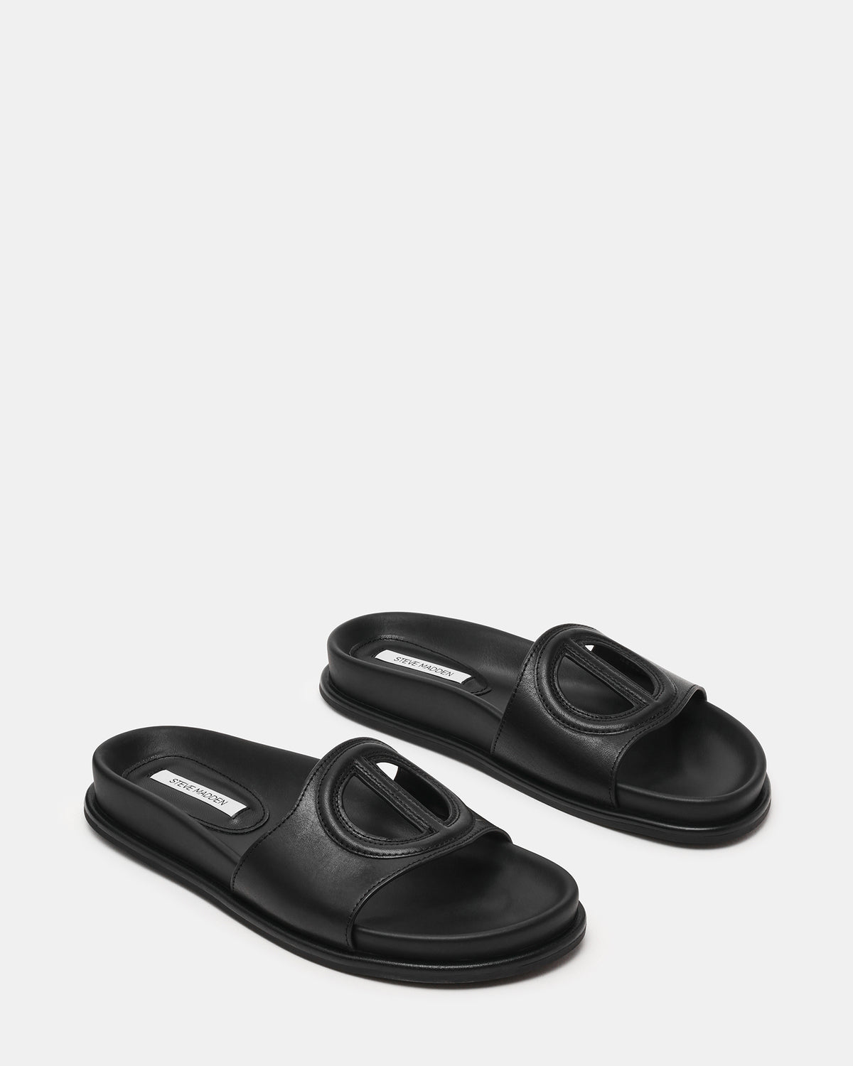Steve Madden ZOSIA Black Leather Cut-Out Slide Footbed Women's Sandal