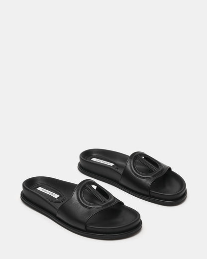 Steve Madden ZOSIA Black Leather Cut-Out Slide Footbed Women's Sandal