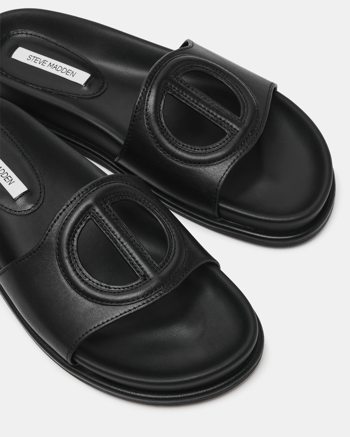 Steve Madden ZOSIA Black Leather Cut-Out Slide Footbed Women's Sandal