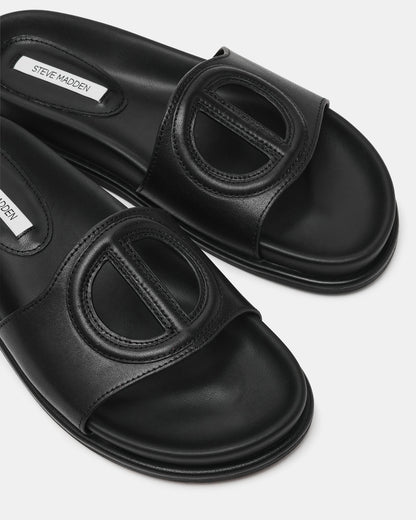 Steve Madden ZOSIA Black Leather Cut-Out Slide Footbed Women's Sandal