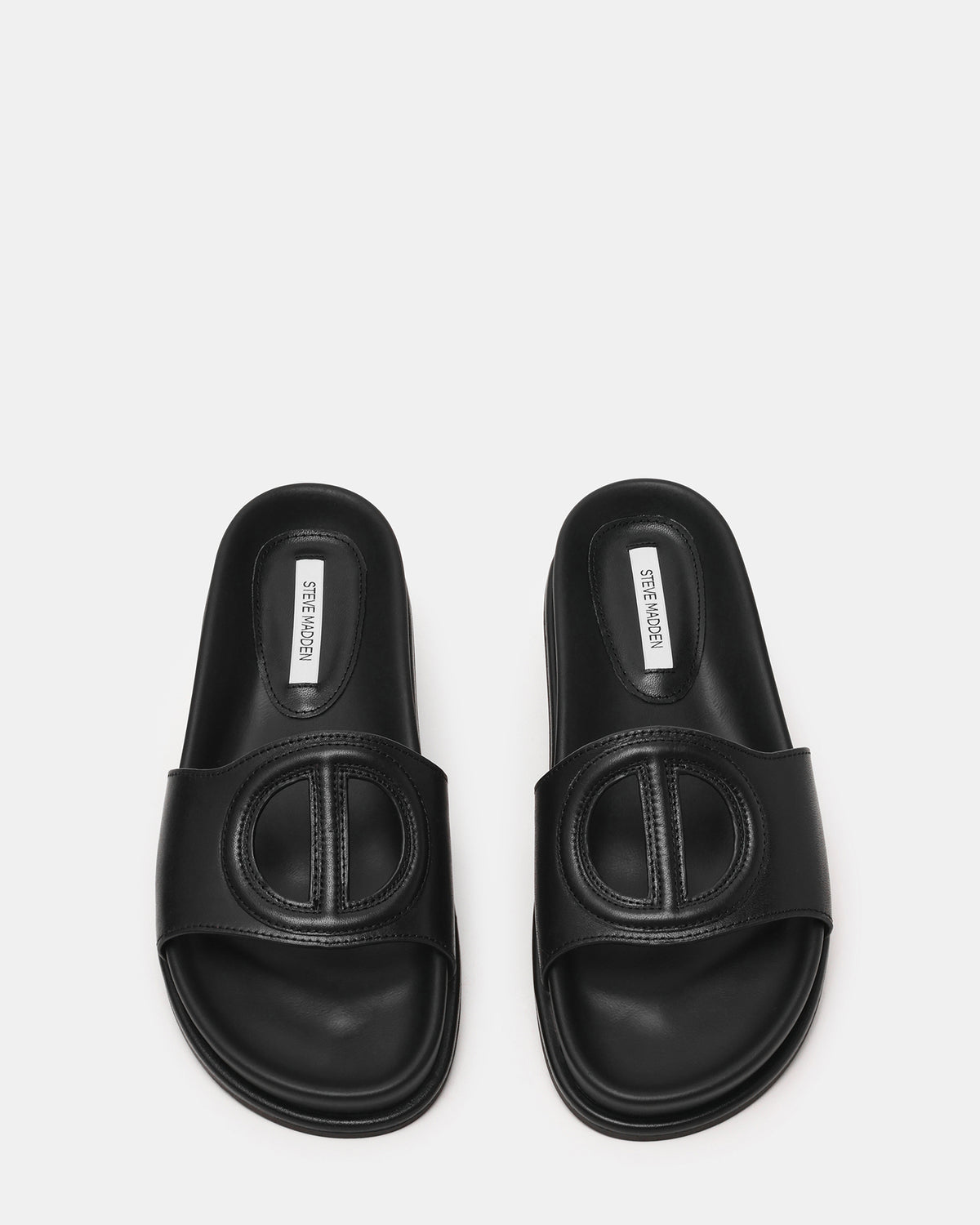 Steve Madden ZOSIA Black Leather Cut-Out Slide Footbed Women's Sandal