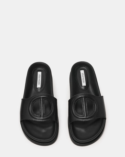 Steve Madden ZOSIA Black Leather Cut-Out Slide Footbed Women's Sandal