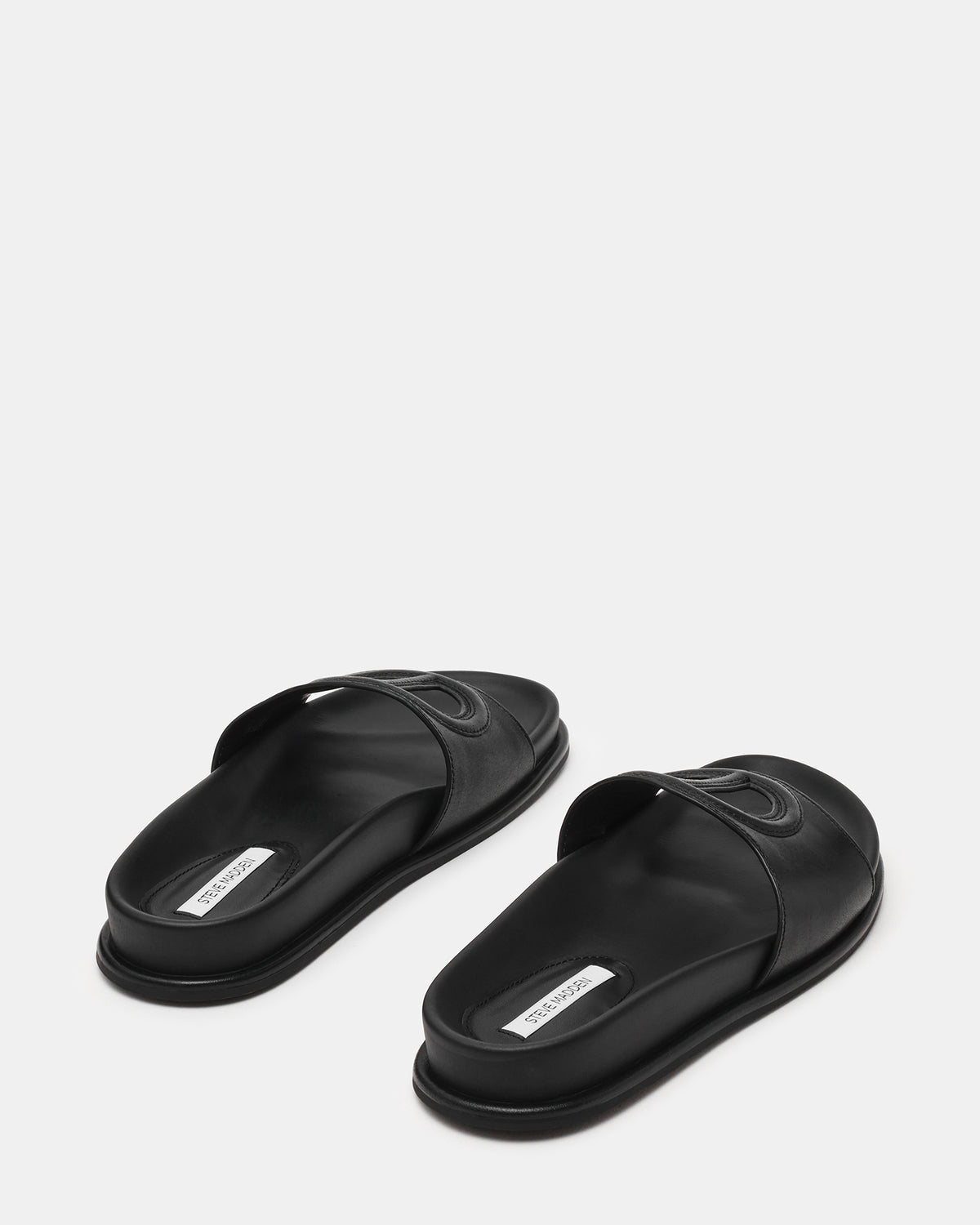 Steve Madden ZOSIA Black Leather Cut-Out Slide Footbed Women's Sandal