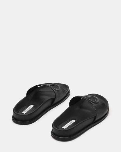 Steve Madden ZOSIA Black Leather Cut-Out Slide Footbed Women's Sandal