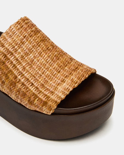 Steve Madden ARWEN Natural Raffia Platform Footbed Slide Chunky Women's Sandal
