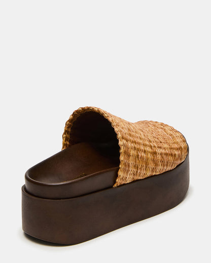 Steve Madden ARWEN Natural Raffia Platform Footbed Slide Chunky Women's Sandal