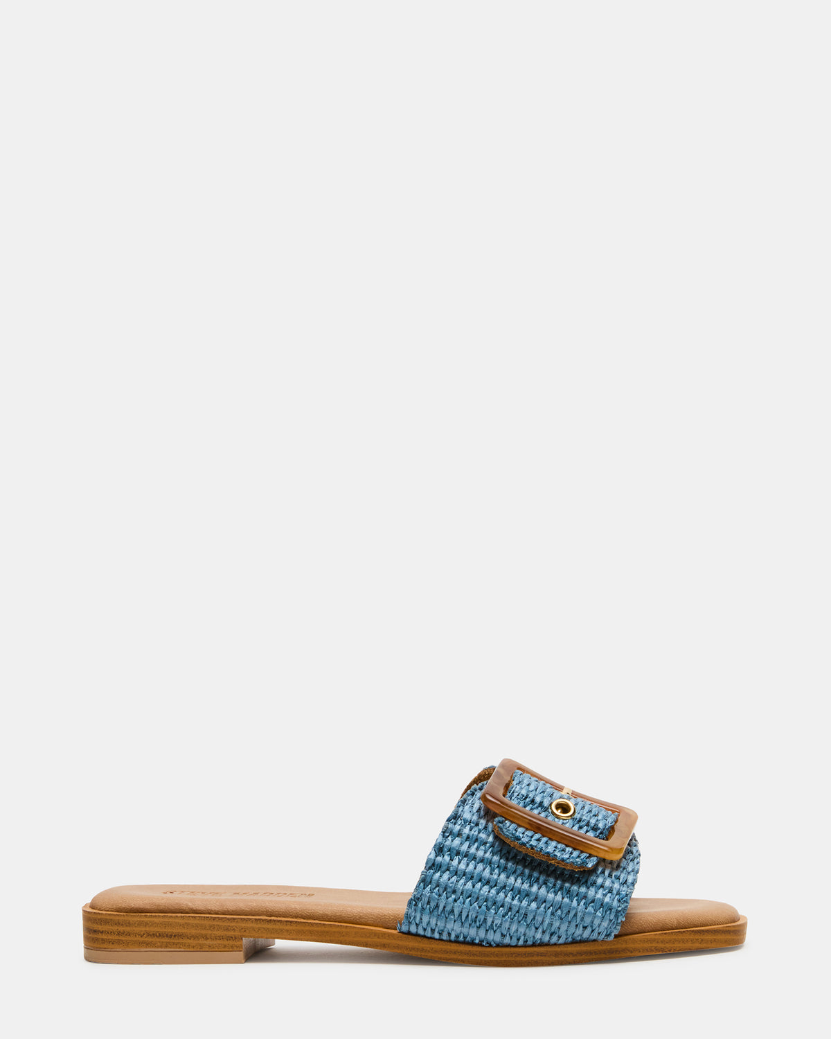 Steve Madden HAPP Blue Square-Toe Raffia Slide Women's Sandal