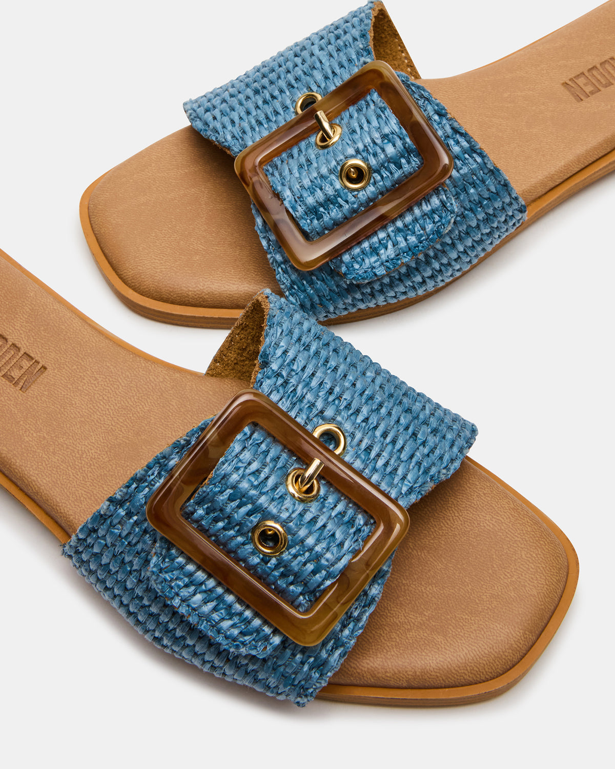Steve Madden HAPP Blue Square-Toe Raffia Slide Women's Sandal