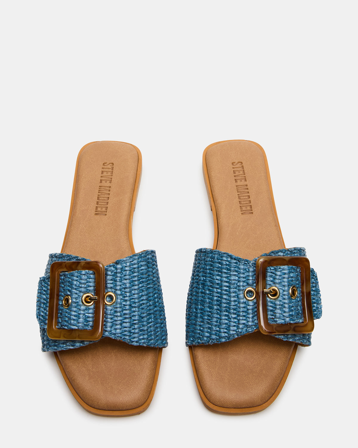 Steve Madden HAPP Blue Square-Toe Raffia Slide Women's Sandal