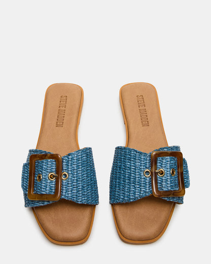 Steve Madden HAPP Blue Square-Toe Raffia Slide Women's Sandal