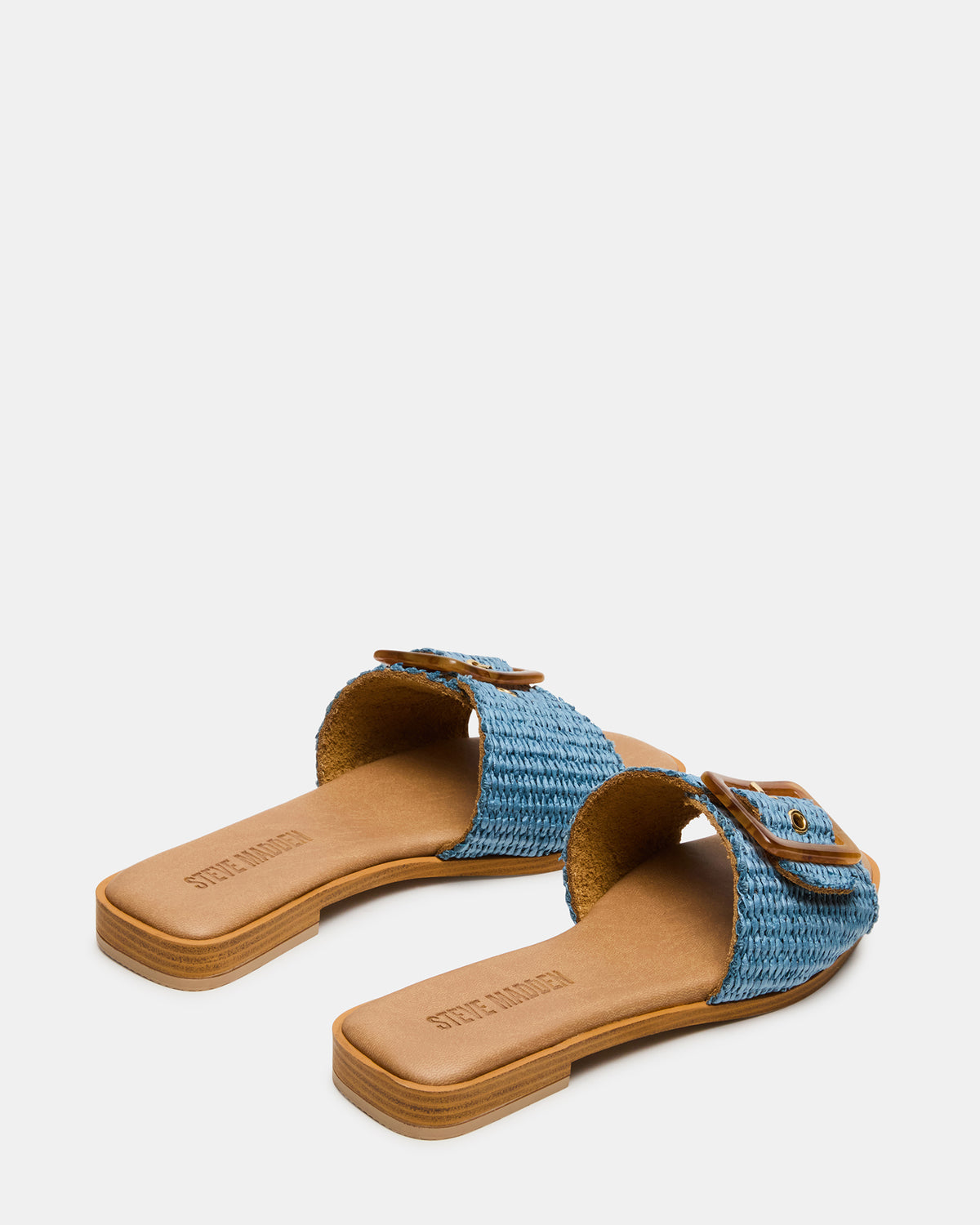 Steve Madden HAPP Blue Square-Toe Raffia Slide Women's Sandal