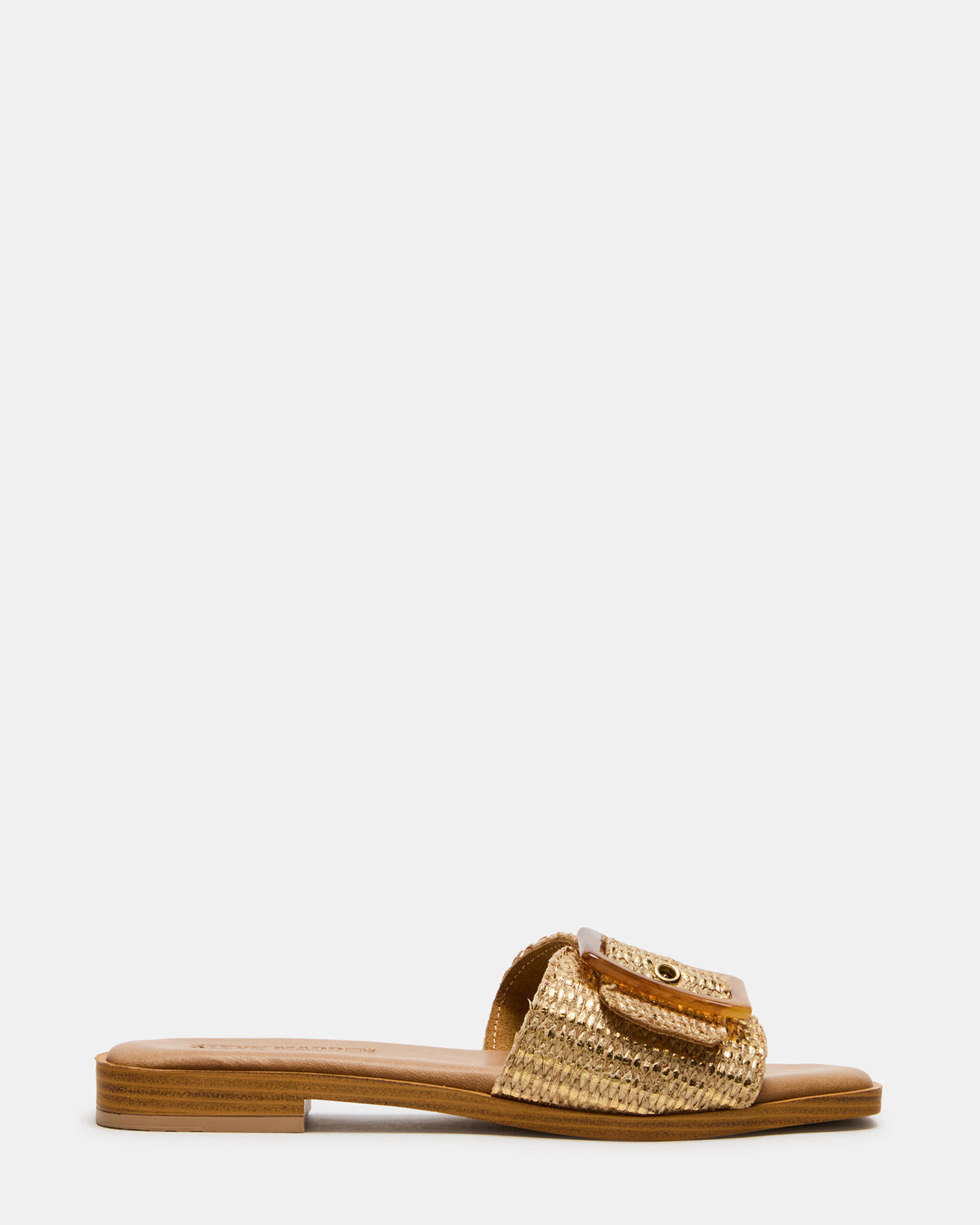 Steve Madden HAPP Gold Square-Toe Raffia Slide Women's Sandal