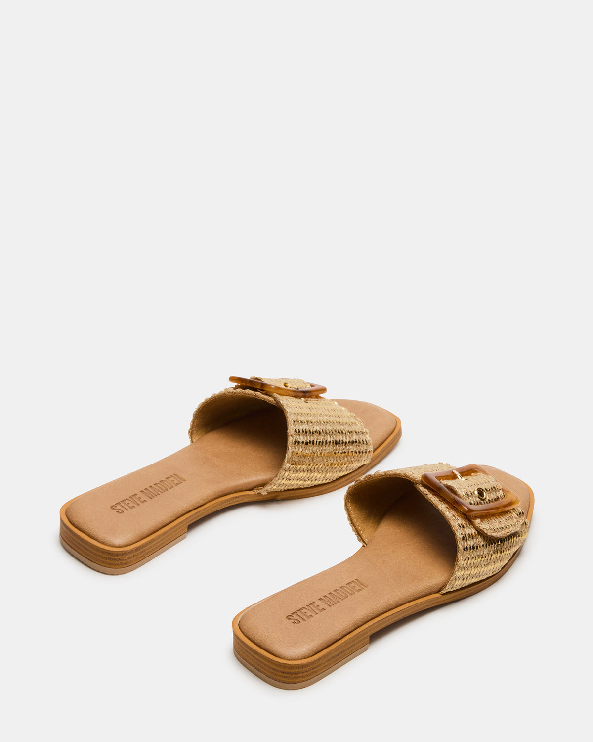Steve Madden HAPP Gold Square-Toe Raffia Slide Women's Sandal