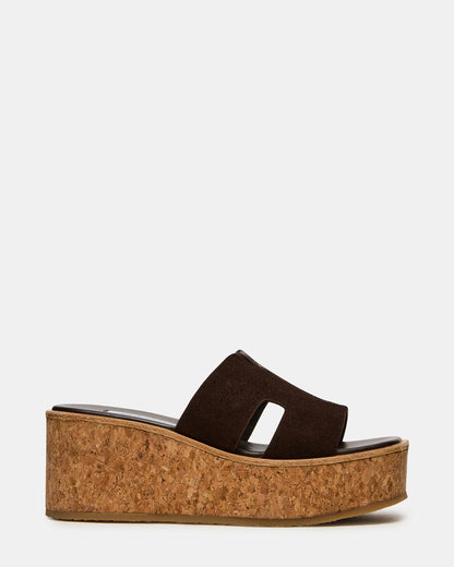 Steve Madden HARMONY Brown Suede Wedge Mule Cork Platform Women's Sandal