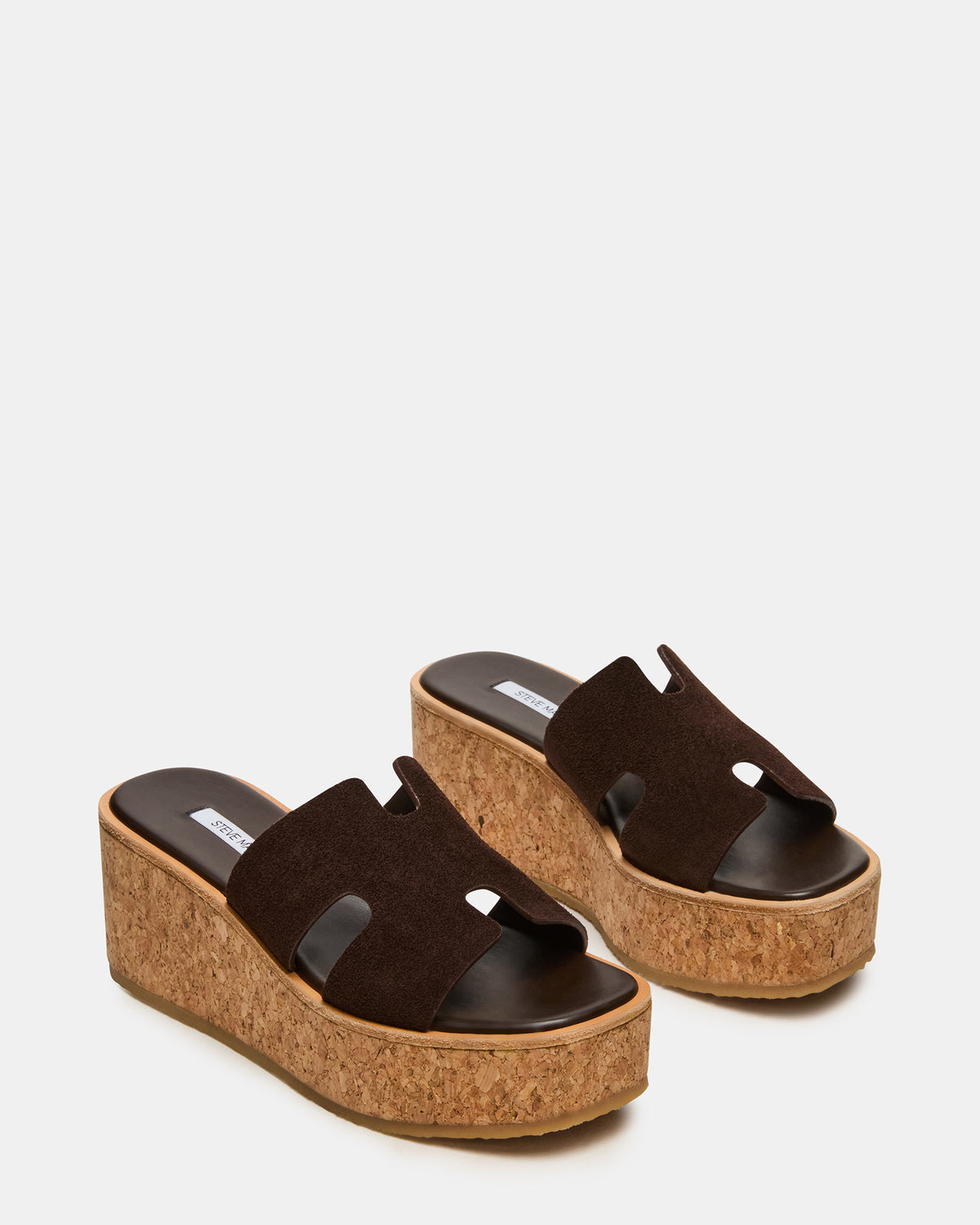 Steve Madden HARMONY Brown Suede Wedge Mule Cork Platform Women's Sandal