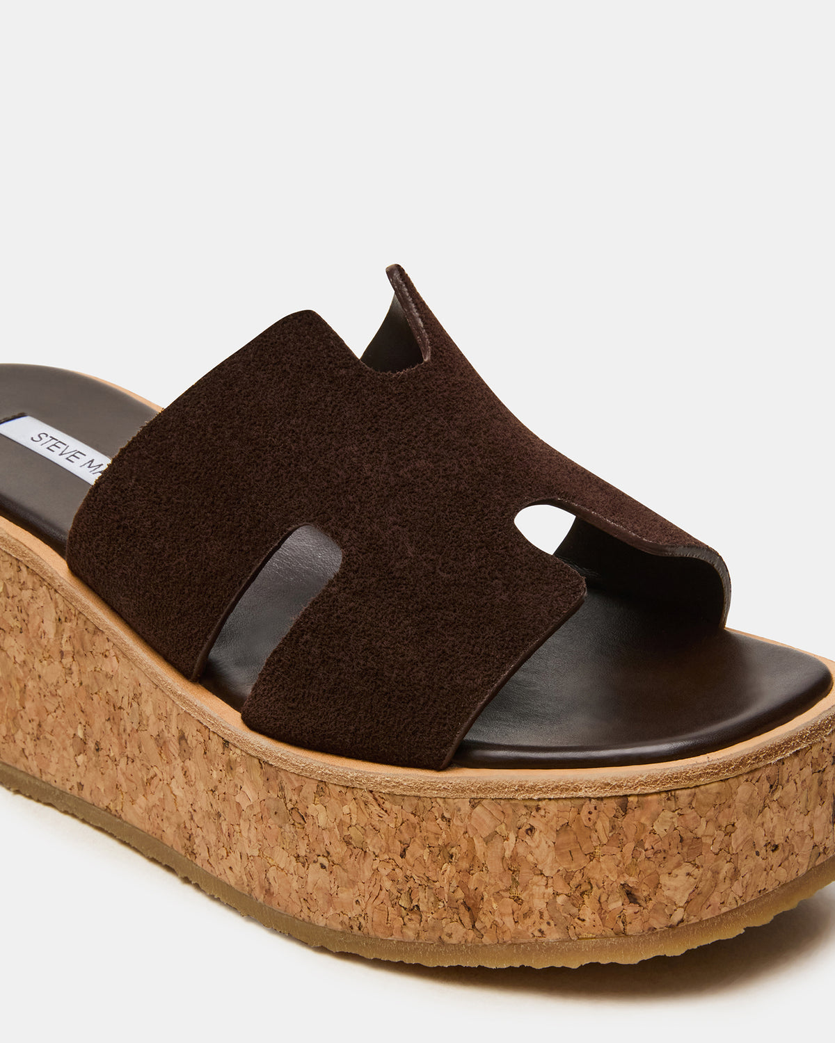 Steve Madden HARMONY Brown Suede Wedge Mule Cork Platform Women's Sandal
