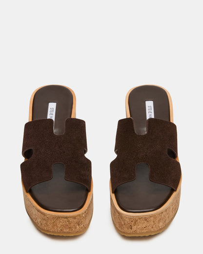 Steve Madden HARMONY Brown Suede Wedge Mule Cork Platform Women's Sandal