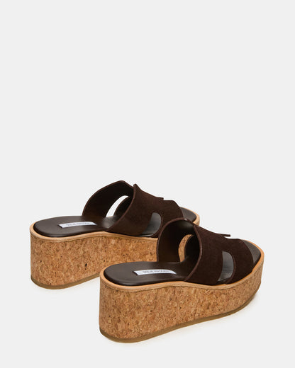Steve Madden HARMONY Brown Suede Wedge Mule Cork Platform Women's Sandal