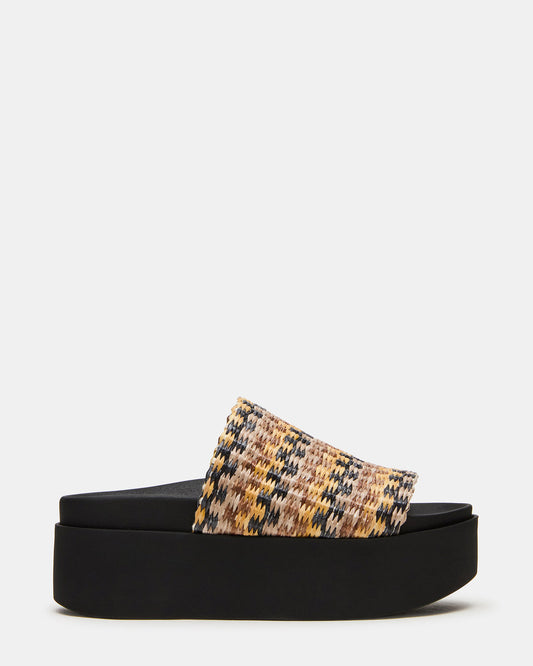 Steve Madden ARWEN Multi Raffia Platform Footbed Slide Chunky Women's Sandal
