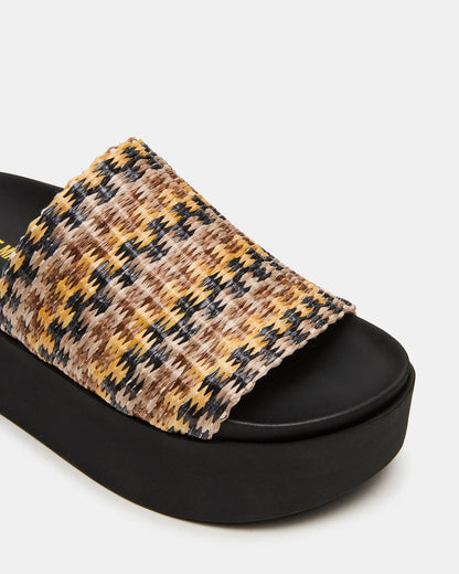 Steve Madden ARWEN Multi Raffia Platform Footbed Slide Chunky Women's Sandal