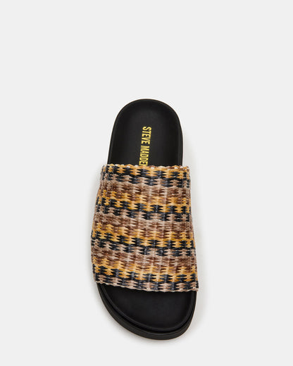 Steve Madden ARWEN Multi Raffia Platform Footbed Slide Chunky Women's Sandal