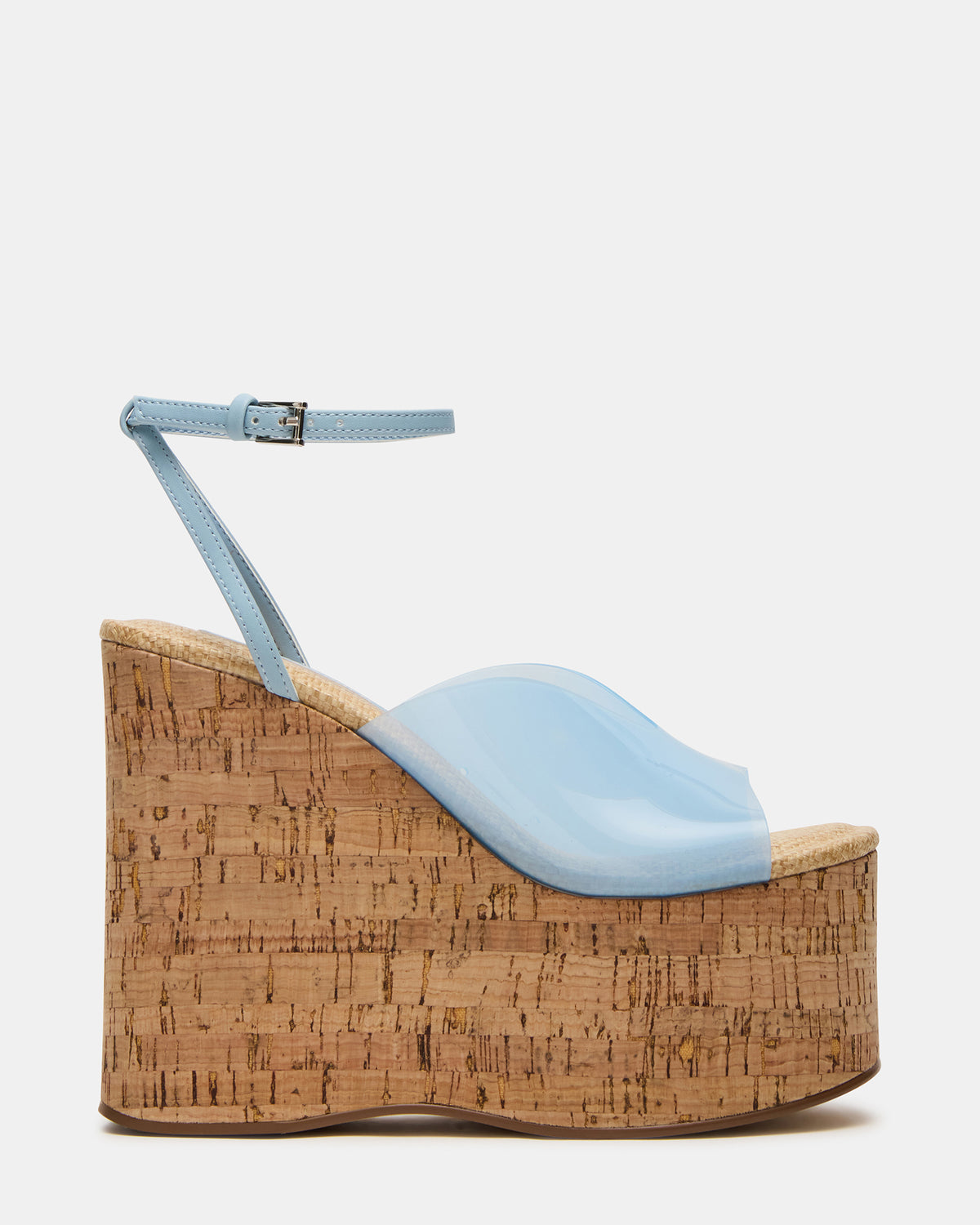 Steve Madden SINAI Light Blue Square-Toe Platform Wedge Strappy Women's Sandal