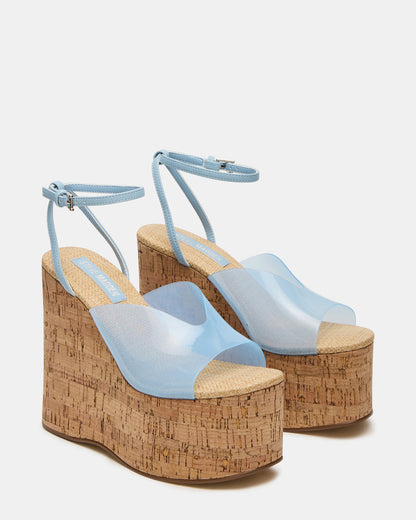 Steve Madden SINAI Light Blue Square-Toe Platform Wedge Strappy Women's Sandal