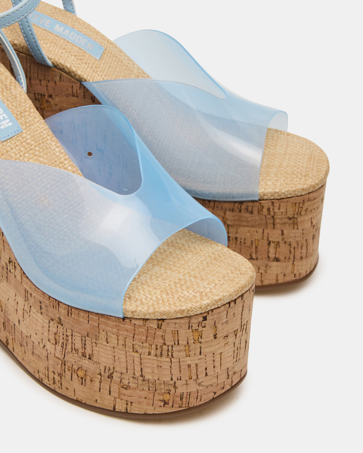 Steve Madden SINAI Light Blue Square-Toe Platform Wedge Strappy Women's Sandal