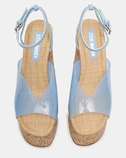 Steve Madden SINAI Light Blue Square-Toe Platform Wedge Strappy Women's Sandal