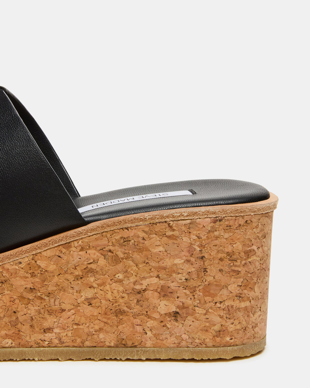 Steve Madden HARMONY Black Leather Wedge Mule Cork Platform Women's Sandal