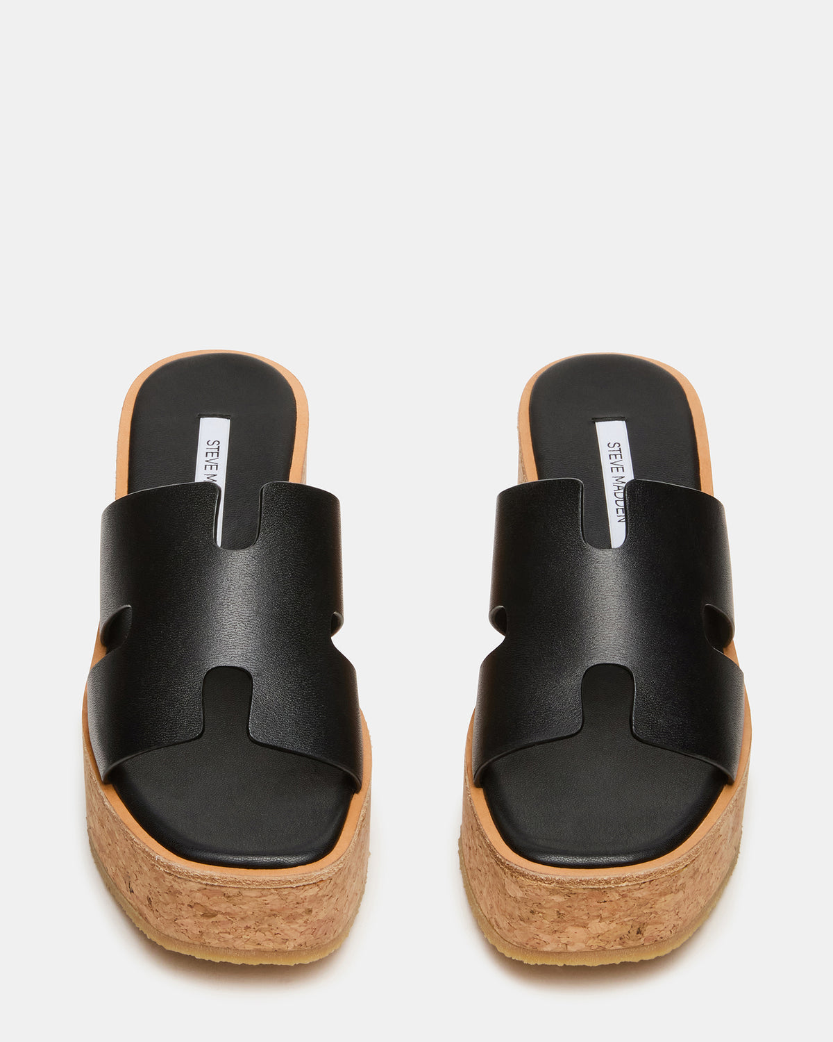 Steve Madden HARMONY Black Leather Wedge Mule Cork Platform Women's Sandal