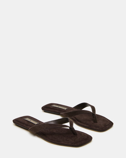 Steve Madden TRELLA Brown Suede Square-Toe Thong Women's Sandal