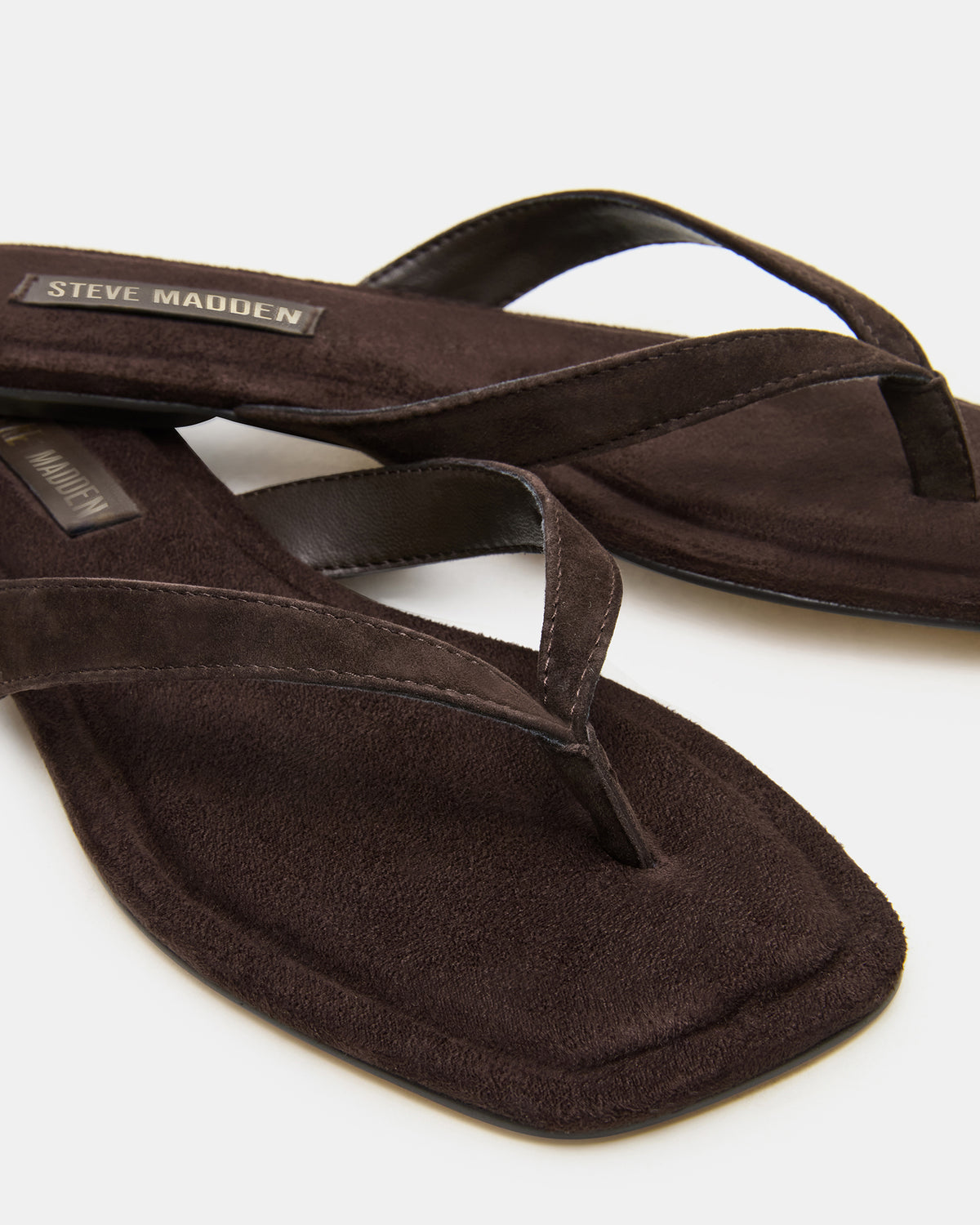 Steve Madden TRELLA Brown Suede Square-Toe Thong Women's Sandal