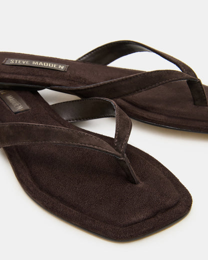 Steve Madden TRELLA Brown Suede Square-Toe Thong Women's Sandal